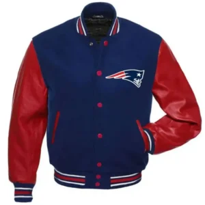 New England Patriots Letterman Wool & Leather Varsity Jacket Blue & Red