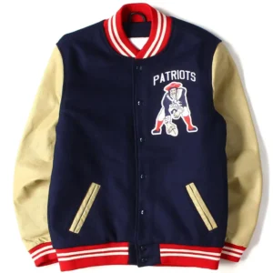 New England Patriots Letterman Wool & Leather Varsity Jacket Navy & Golden