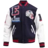 New England Patriots Mashup Wool & Leather Varsity Jacket Navy & White