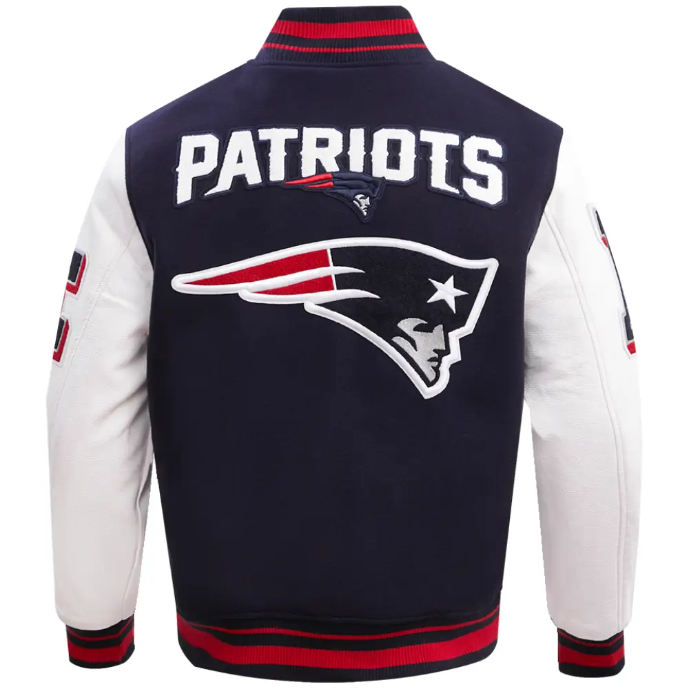 New England Patriots Mashup Wool & Leather Varsity Jacket Navy & White - Image 2