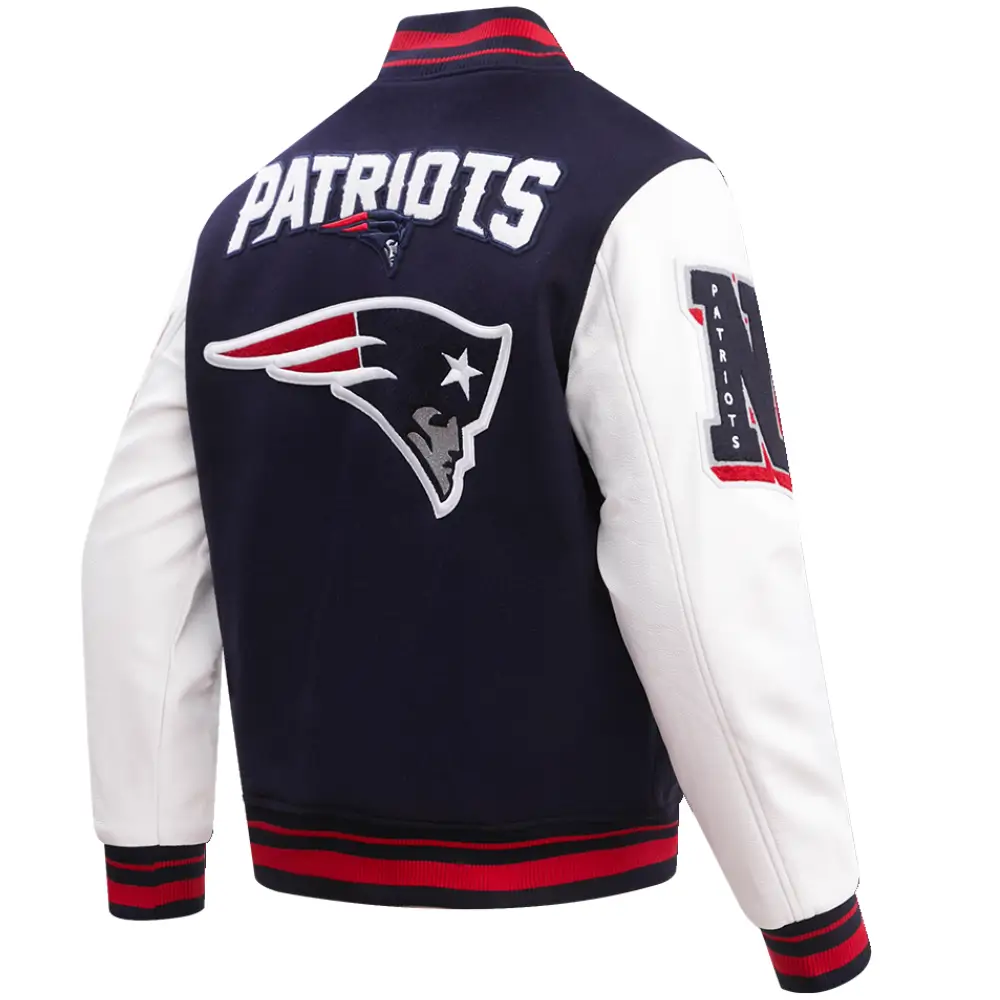 New England Patriots Mashup Wool & Leather Varsity Jacket Navy & White - Image 4