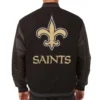 New Orleans Saints Black Wool & Leather Reversible Varsity Jacket - Image 2