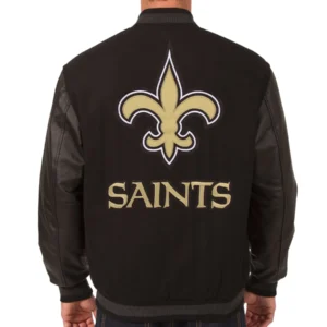 Alternative view of New Orleans Saints Black Wool & Leather Reversible Varsity Jacket