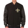 New Orleans Saints Black Wool & Leather Reversible Varsity Jacket