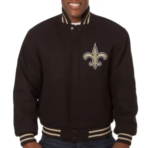 New Orleans Saints Black Full Wool One Color Varsity Jacket