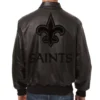 Alternative view of New Orleans Saints Bomber Full Leather Black Varsity Jacket