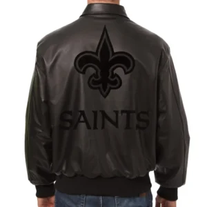 Alternative view of New Orleans Saints Bomber Full Leather Black Varsity Jacket