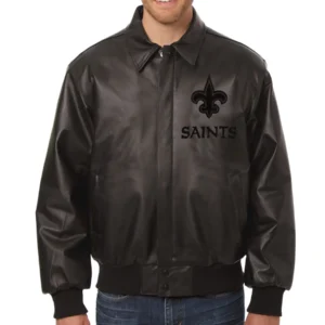 New Orleans Saints Bomber Full Leather Black Varsity Jacket