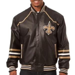 New Orleans Saints Classic Rib Full Leather Varsity Jacket