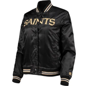New Orleans Saints Classic Lover Black Rib Satin Varsity Jacket