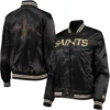 New Orleans Saints Classic Lover Black Rib Satin Varsity Jacket - Image 3