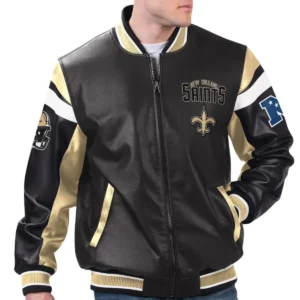 New Orleans Saints Faux Full-Zip Leather Varsity Jacket