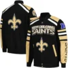 New Orleans Saints Logo Black & Golden Satin Varsity Jacket - Image 3
