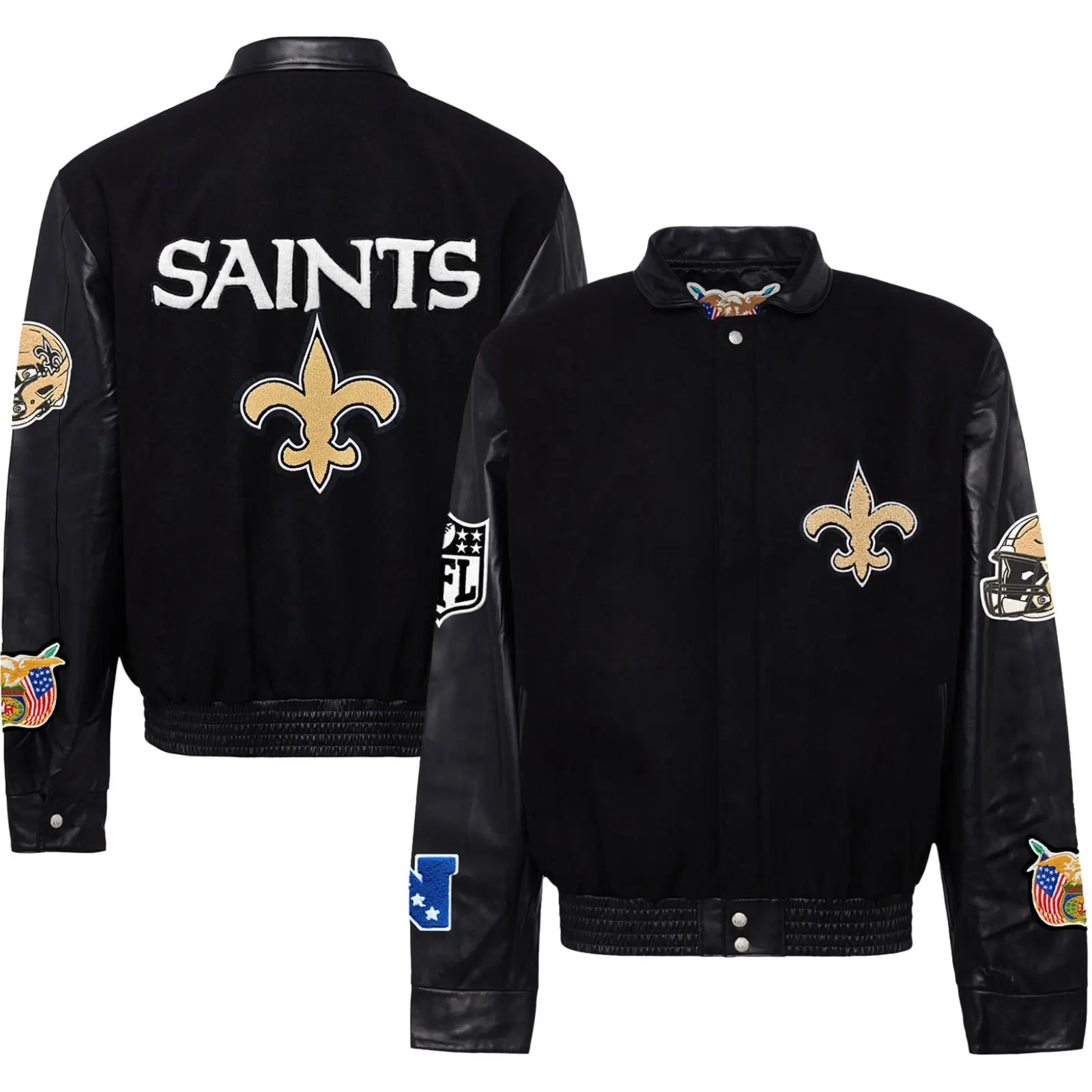 New Orleans Saints Jeff Hamilton Wool & Leather Varsity Jacket - Image 3