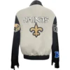 New Orleans Saints Jeff Hamilton Off White Wool & Leather Varsity Jacket - Image 2