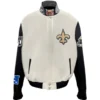 New Orleans Saints Jeff Hamilton Off White Wool & Leather Varsity Jacket