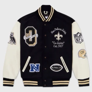 New Orleans Saints Full-Snap OVO Wool & Leather Varsity Jacket
