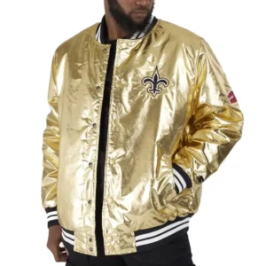 New Orleans Saints Satin Varsity Golden Jacket