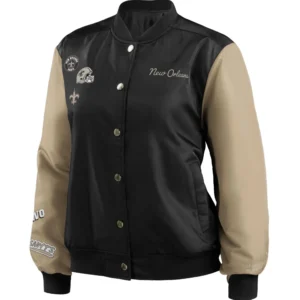 New Orleans Saints Bomber Full-Snap Satin Varsity Jacket Black & Desert
