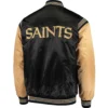 New Orleans Saints The Enforcer Satin Varsity Jacket Black & Golden - Image 2