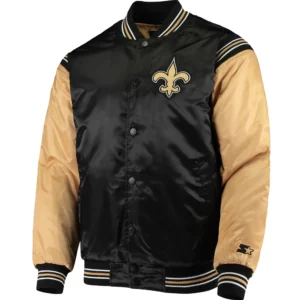 New Orleans Saints The Enforcer Satin Varsity Jacket Black & Golden