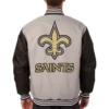 New Orleans Saints Satin Varsity Jacket Gray & Black - Image 2