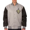 New Orleans Saints Satin Varsity Jacket Gray & Black