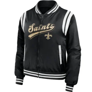 New Orleans Saints Full Zip Satin Varsity Jacket
