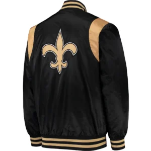 Alternative view of New Orleans Saints Pitch Logo Black Satin Varsity Jacket