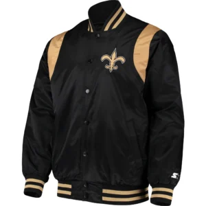 New Orleans Saints Pitch Logo Black Satin Varsity Jacket