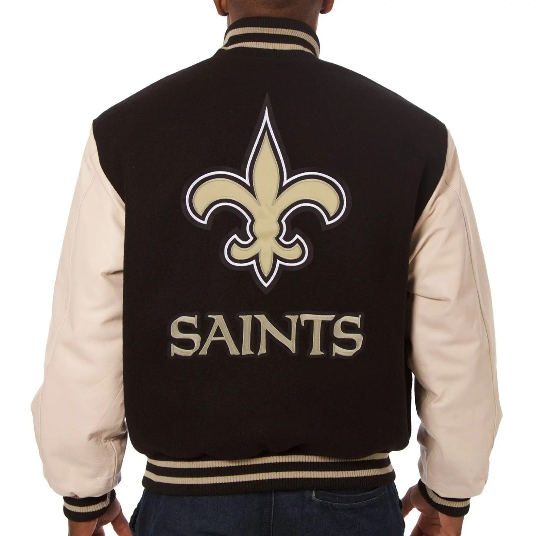 New Orleans Saints Team Players Two Tone Wool & Leather Varsity Jacket - Image 2