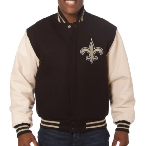 New Orleans Saints Team Players Two Tone Wool & Leather Varsity Jacket