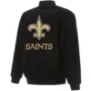 New Orleans Saints Logo Black Full Wool One Color Varsity Jacket - Image 2
