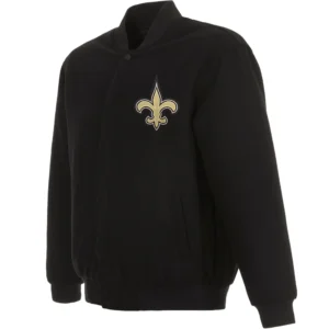 New Orleans Saints Logo Black Full Wool One Color Varsity Jacket