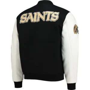 Alternative view of New Orleans Saints Classic Black & White Logo Wool & Leather Varsity Jacket