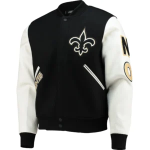 New Orleans Saints Classic Black & White Logo Wool & Leather Varsity Jacket