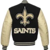 New Orleans Saints Letterman Wool & Leather Varsity Jacket Snap Button Closure - Image 2