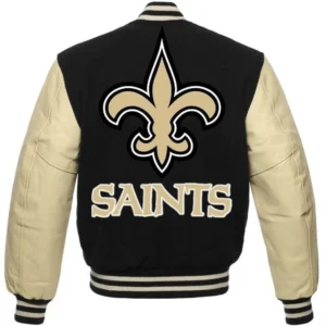 Alternative view of New Orleans Saints Letterman Wool & Leather Varsity Jacket Snap Button Closure