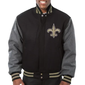 New Orleans Saints Full Wool Two Tone Varsity Jacket Black & Gray
