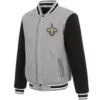 New Orleans Saints Full Wool Two Tone Varsity Jacket Gray & Black