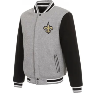 New Orleans Saints Full Wool Two Tone Varsity Jacket Gray & Black
