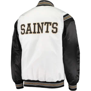 Alternative view of New Orleans Saints The Enforcer Starter Logo White & Black Satin Varsity Jacket