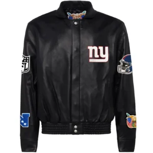 New York Giants Jeff Hamilton Black Full Leather Varsity Jacket