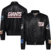 New York Giants Jeff Hamilton Black Full Leather Varsity Jacket - Image 3