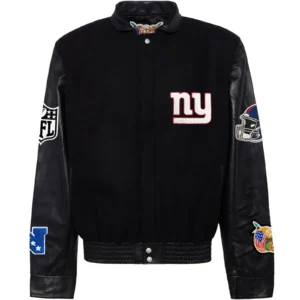 New York Giants Jeff Hamilton Black Wool & Leather Varsity Jacket
