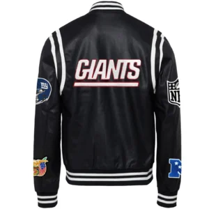 Alternative view of New York Giants Jeff Hamilton Classic Rib Full Black Leather Varsity Jacket