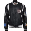 New York Giants Jeff Hamilton Classic Rib Full Black Leather Varsity Jacket