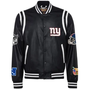 New York Giants Jeff Hamilton Classic Rib Full Black Leather Varsity Jacket