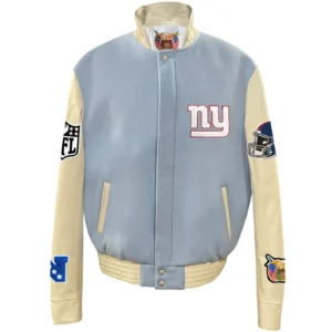 New York Giants Baby Blue Wool & Faux Leather Varsity Jacket
