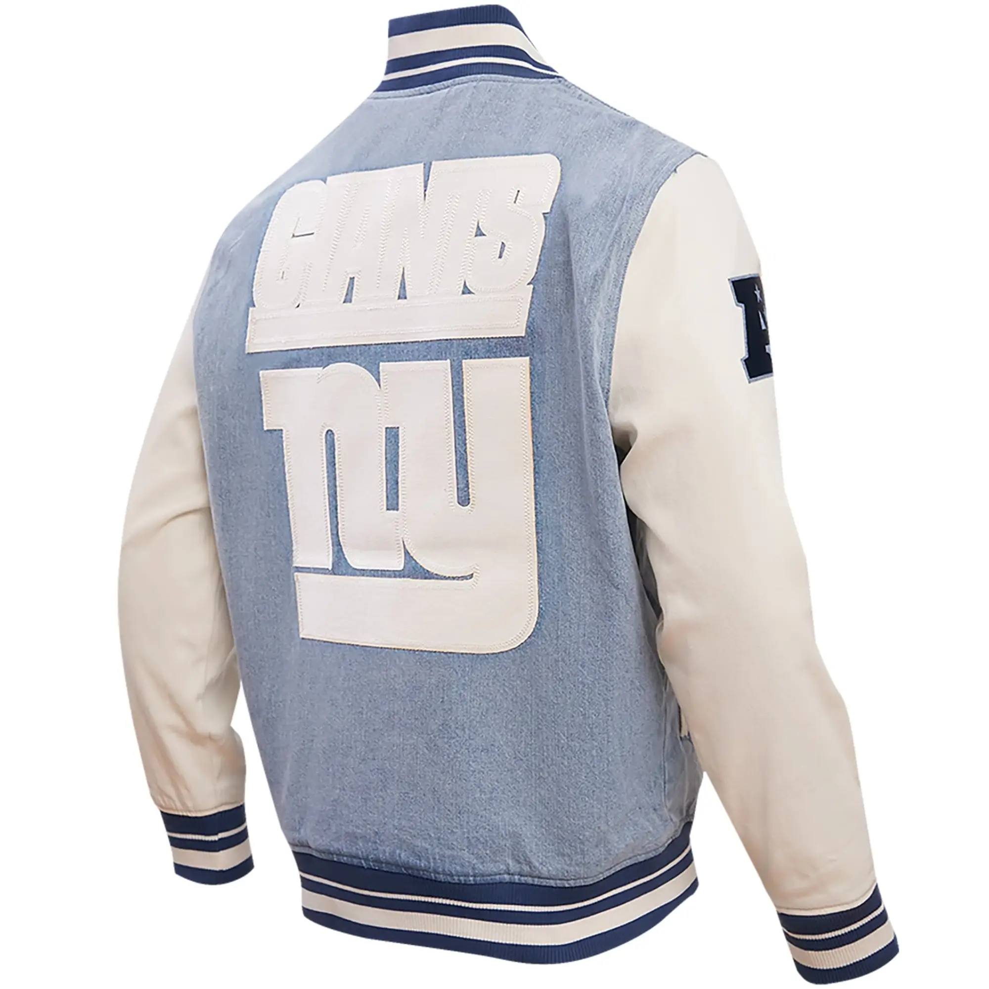 New York Giants Pro Standard Blues Denim & Leather Varsity Jacket - Image 2